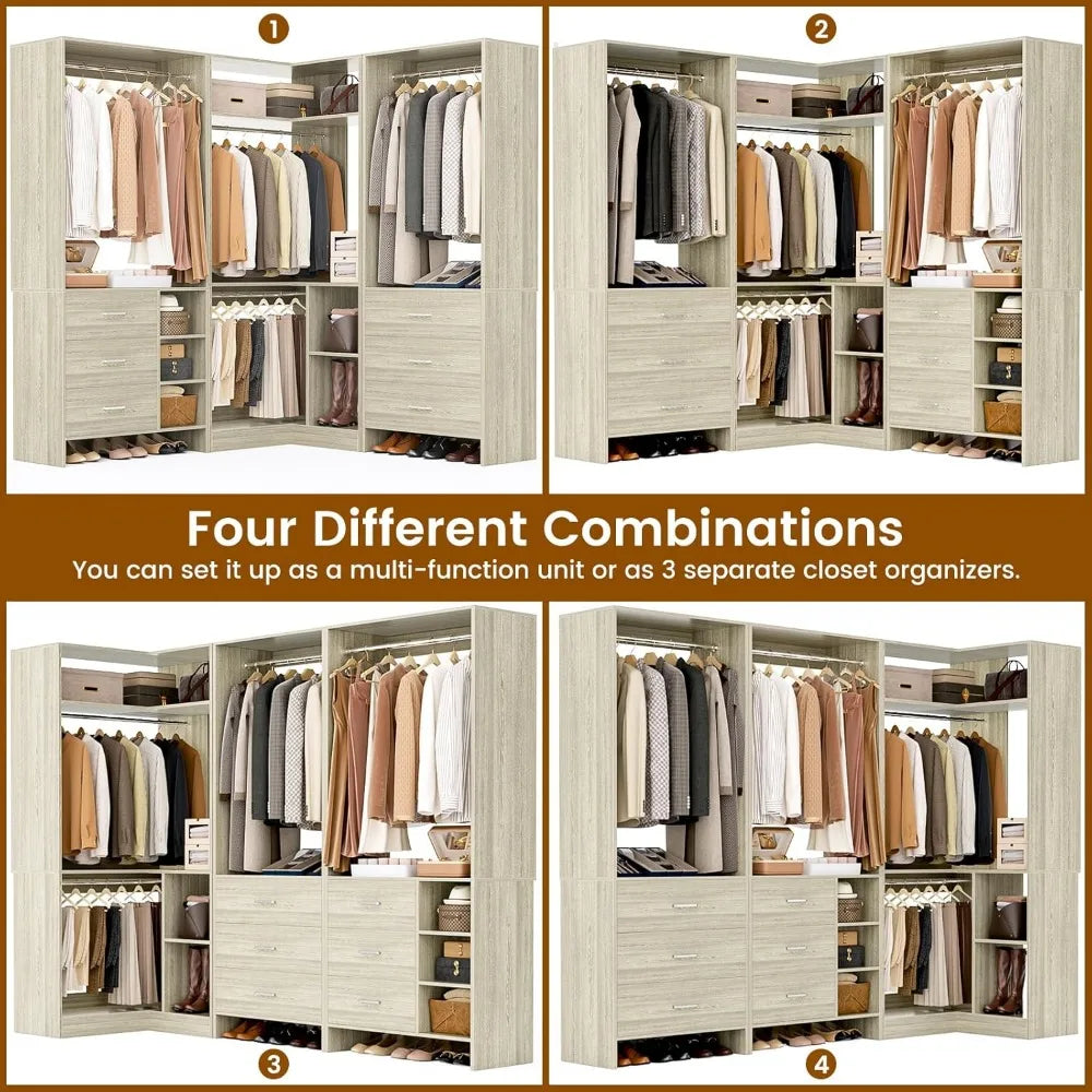 Closet System with 6 Drawers, 4 Hanging Rods & Corner Tower