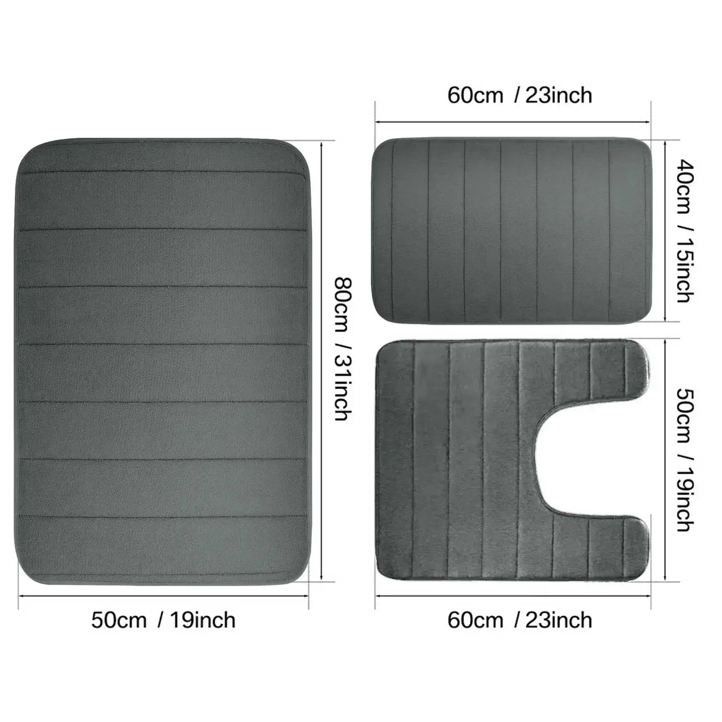 Black Memory Foam Bath Mat Soft Comfortable Super Water Absorption Non-Slip Thick Machine Washable Easy to Dry Home Floor Rug