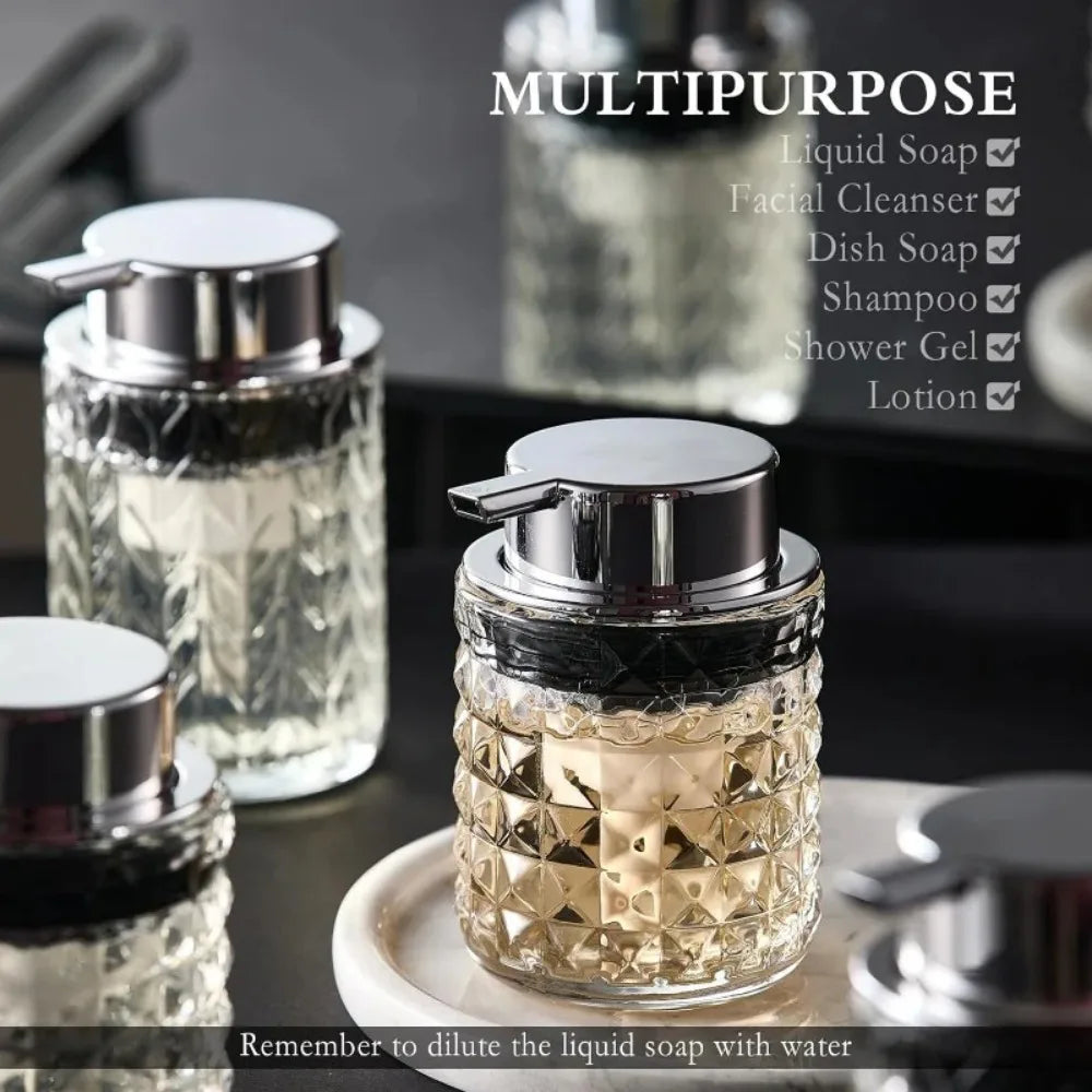 Glass Hand Foaming Soap Dispensers with Silver Pump 1 Pack