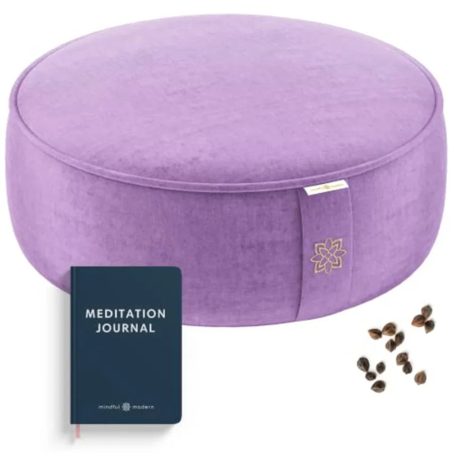 Velvet Meditation Cushion Luxe Zafu Yoga Floor Pillow Seat Posture Support Buckwheat Hull Filled Large Round Cushion with Remov