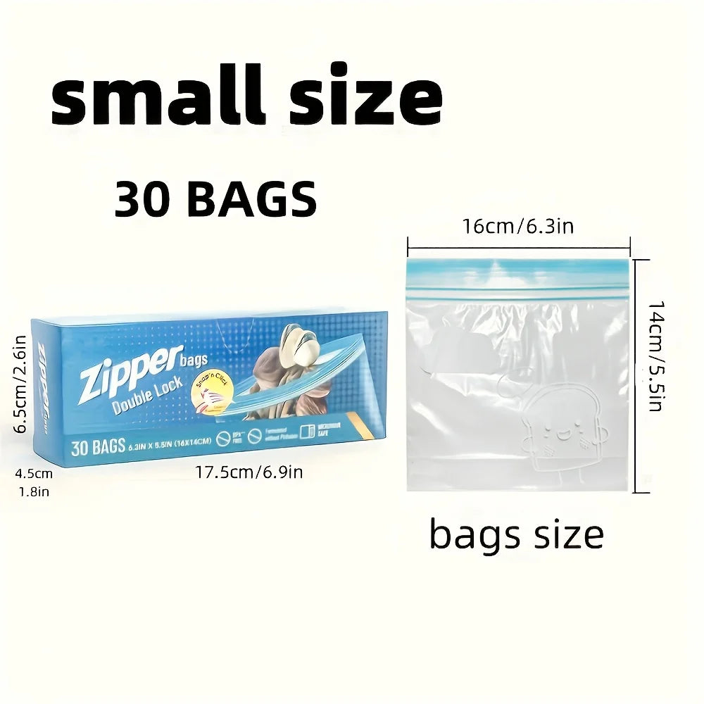15/20/30 Double Lock Zipper Food Storage Bags - Leak Proof Thickened Reusable Freshness Bag, Suitable for Refrigerator Storage