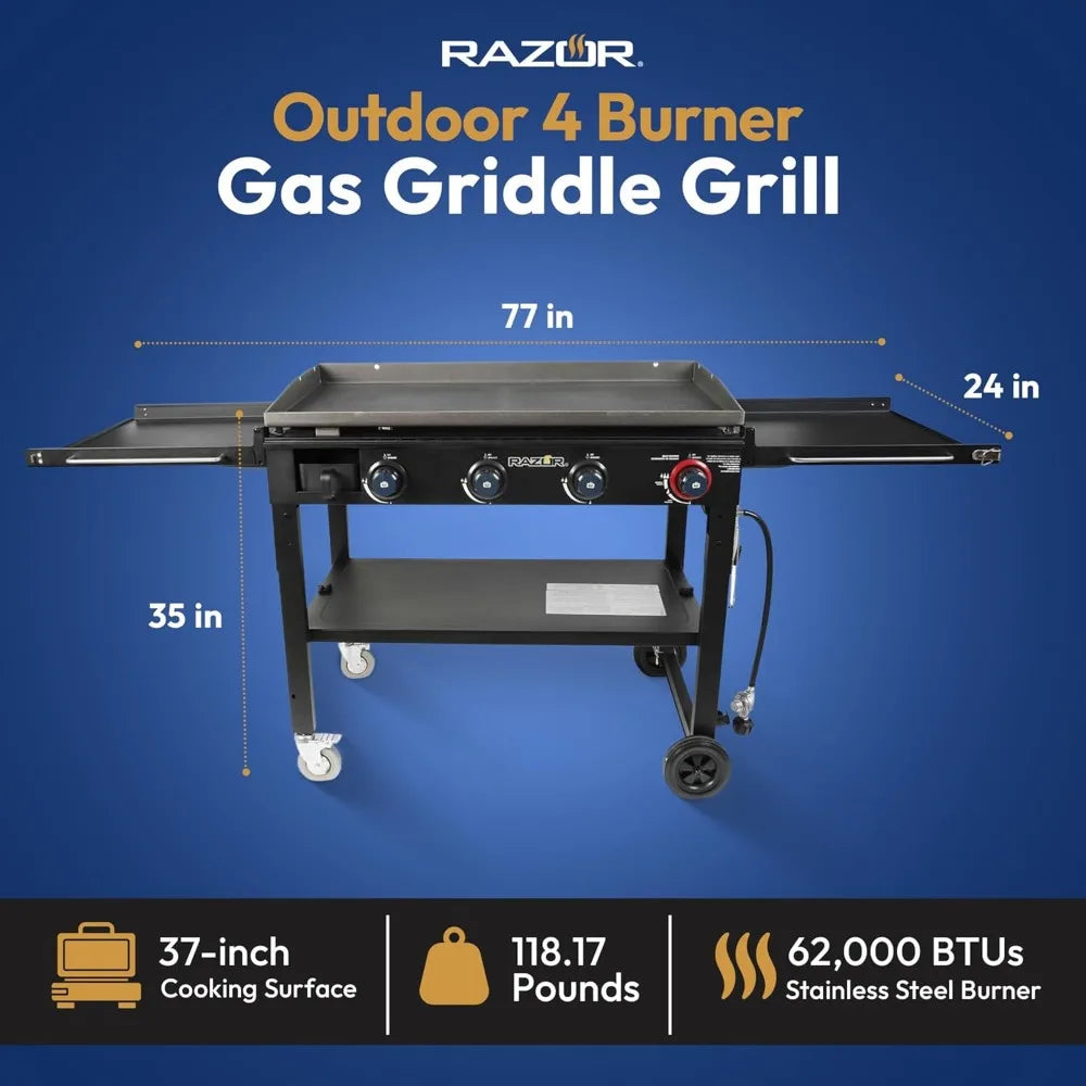 37Inch Outdoor Steel 4 Burner Propane Gas Grill Griddle