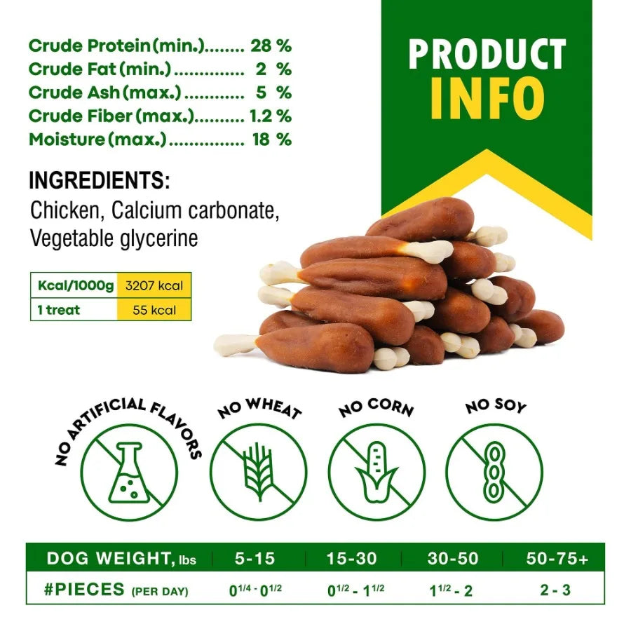 Dog Calcium Bones Wrapped Chicken Rawhide Free Chew Treats Healthy Dried Snacks Grain Free Organic Meat Chews for Training