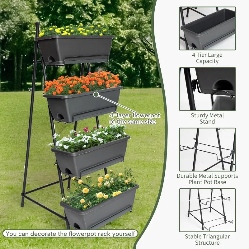 4 Tier Raised Garden Bed Tall 45 Inch Vertical Elevated Planter