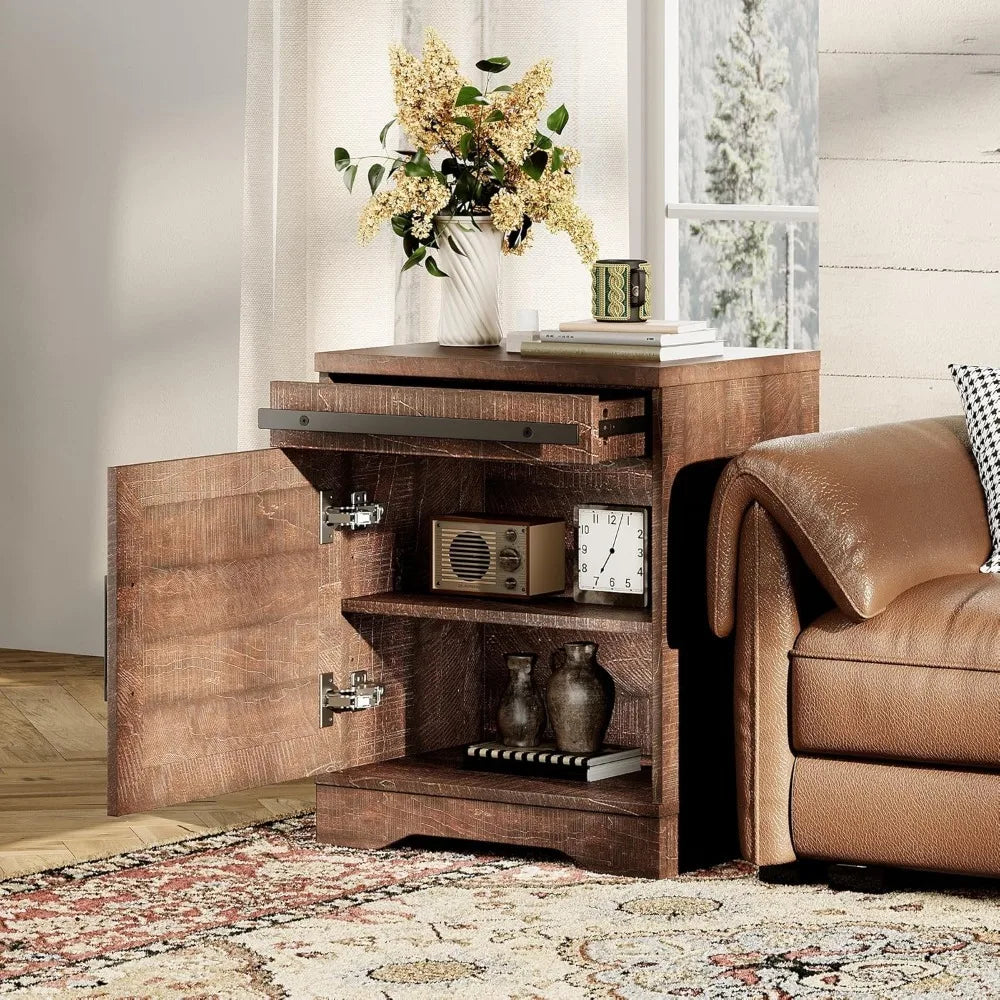 Farmhouse End Table Set of 2, Sofa Side Table with Drawer