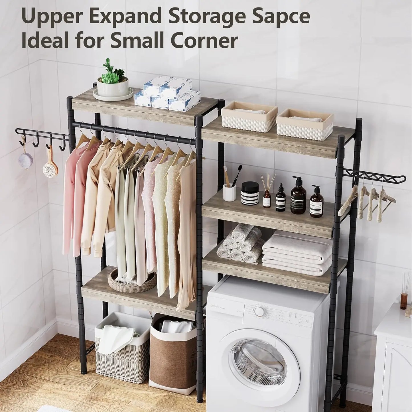 5-Tier Wood Over The Washer and Dryer Storage Shelf
