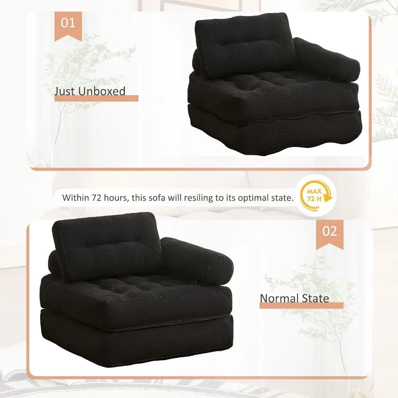 Plus Futon Sofa Bed for Small Spaces, Floor Couch with Armrest, Folding Sofa Couch, Convertible Sleeper Chair Bed with Pillow