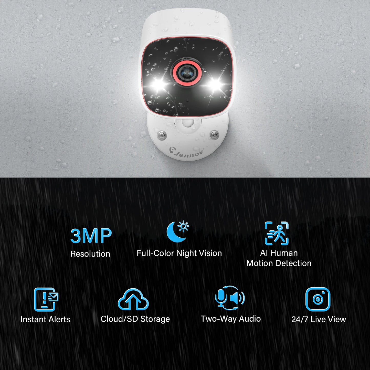 Jennov Outdoor Indoor Security Camera 5Ghz 2.4Ghz 2K HD Wireless WiFi Pet Dog Cat Baby Monitor Camera for Home Security IP66