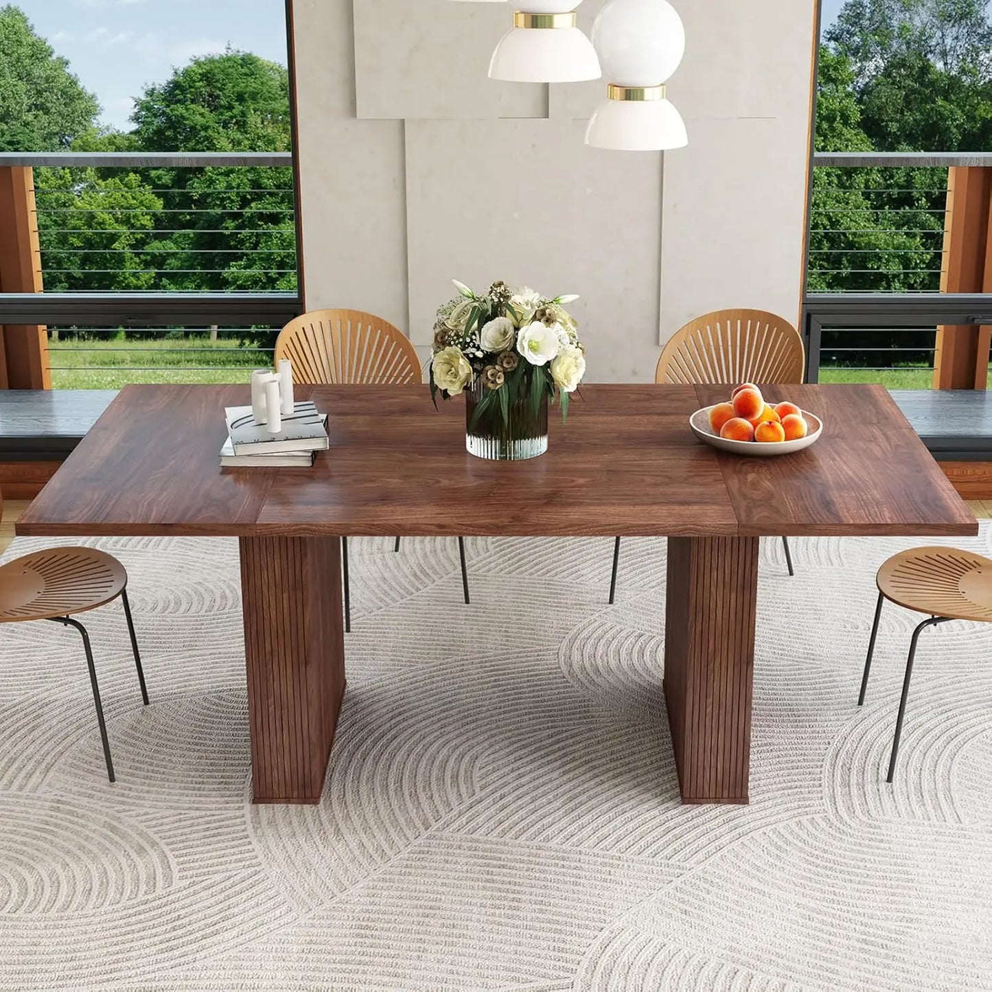 Customizable Expandable Round Dining Table With Fluted Base