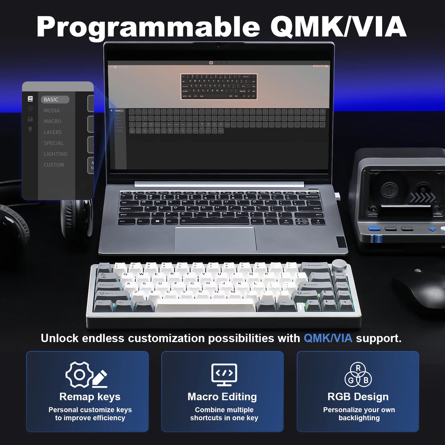 YUNZII AL68 Silver Wireless Custom Mechanical Keyboard