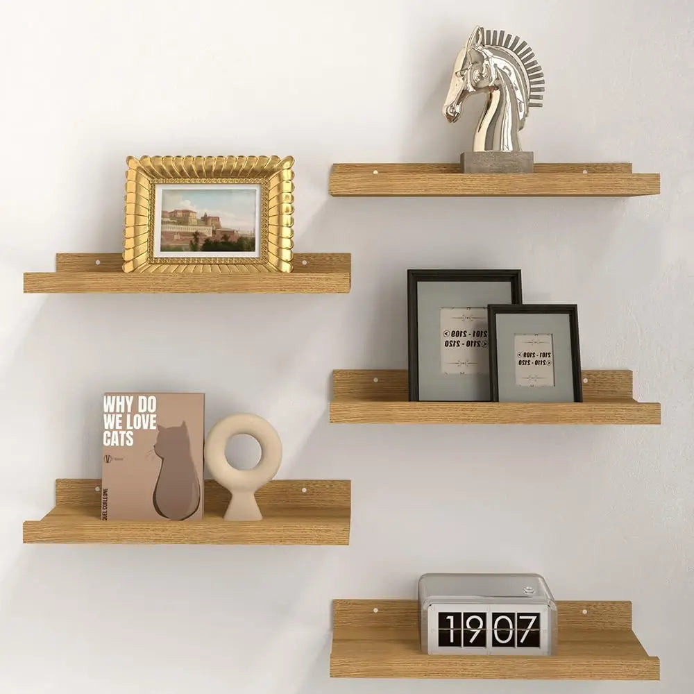 Five Set Floating Shelves for Wall Decor Wall Mounted Book Shelf Nursery Shelves Picture Ledge Shelf with Lip for Wall Storage