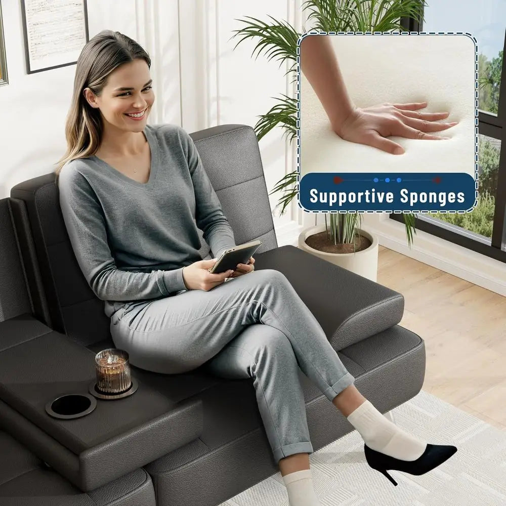 Versatile Adjustable Futon Sofa Bed With Cup Holders