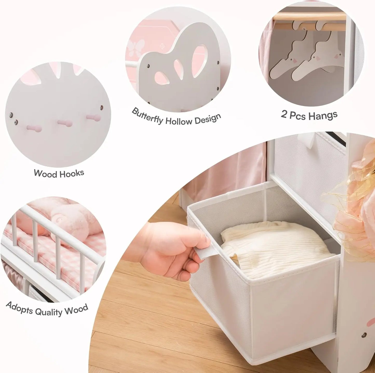 Rolife Wooden Doll Crib With Storage And Changing Table