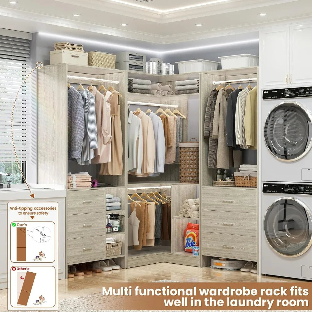 Closet System with 6 Drawers, 4 Hanging Rods & Corner Tower