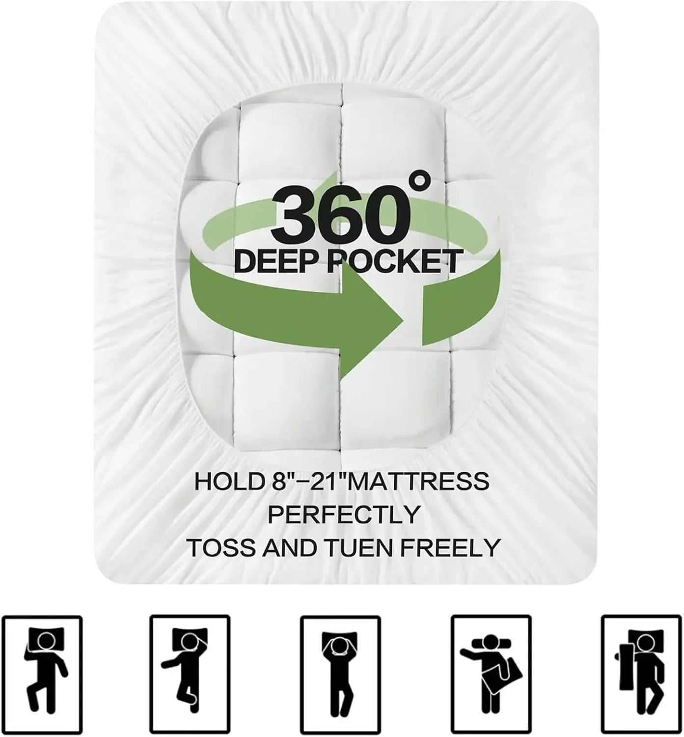 Ultra-Soft Cooling Bamboo Mattress Topper, Breathable Pillow-Top Pad with Deep Pockets for Hot Sleepers