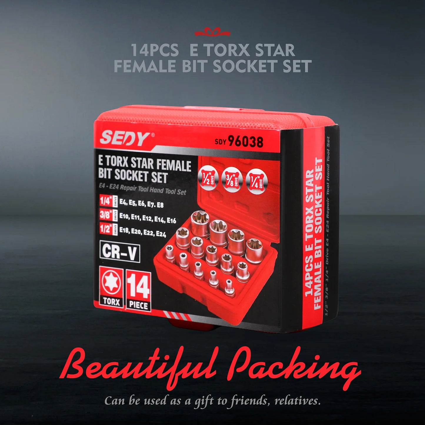 SEDY 14-Piece E-TORX Socket Set - Premium Female Torx Socket Set, Ultimate Torque Star Sockets, External Torx Sockets
