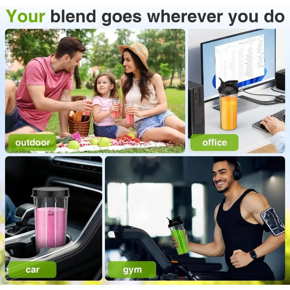 Blender with 3 x 22oz To-go Cups, 22000 RPM Detachable Blade Countertop Blenders or Kitchen. Ideal for Food, Protein Shakes, Ice