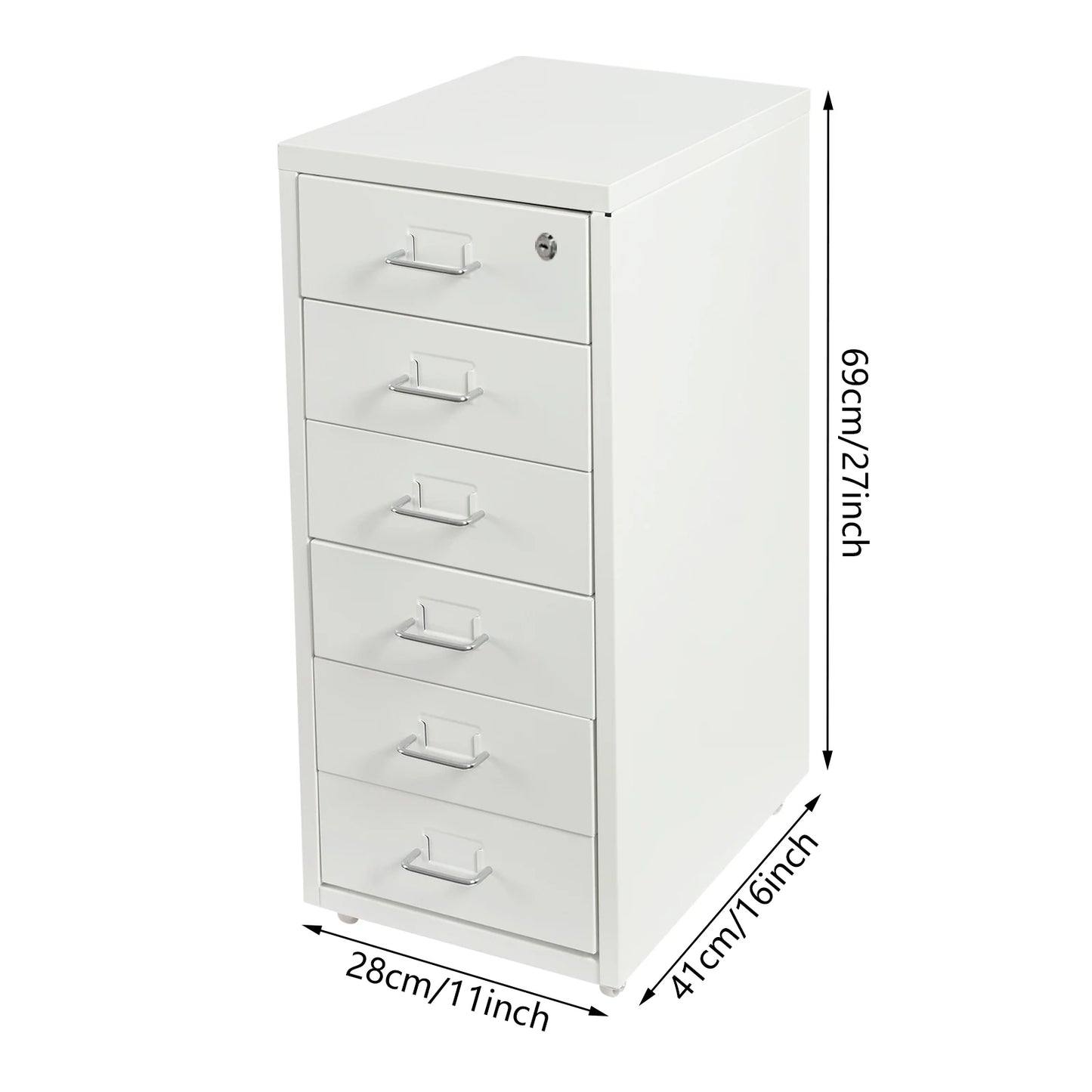 6 Drawer File Cabinet with Lock, Vertical Filing Storage Cabinets with Wheels Metal Rolling Organizer for Home Office Study