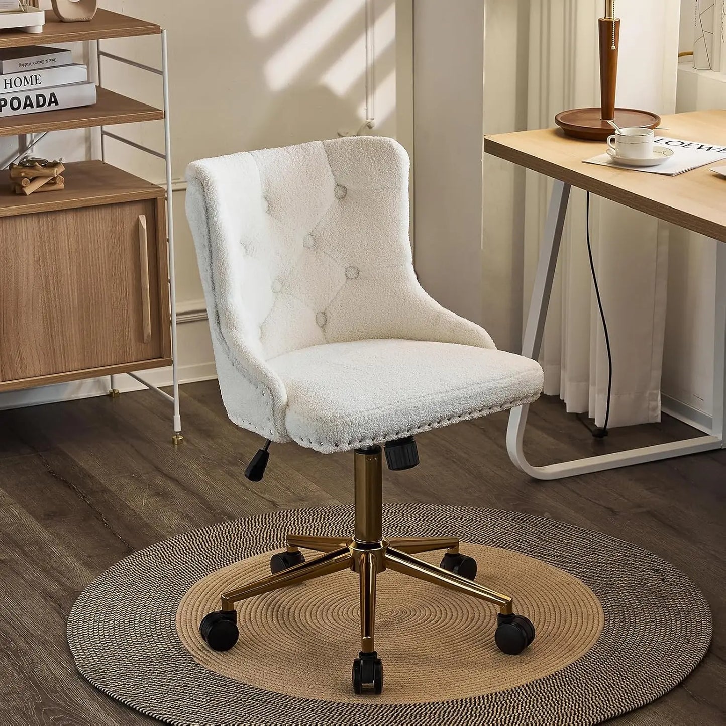 Luxurious Velvet Tufted Armless Office Chair With Wheels
