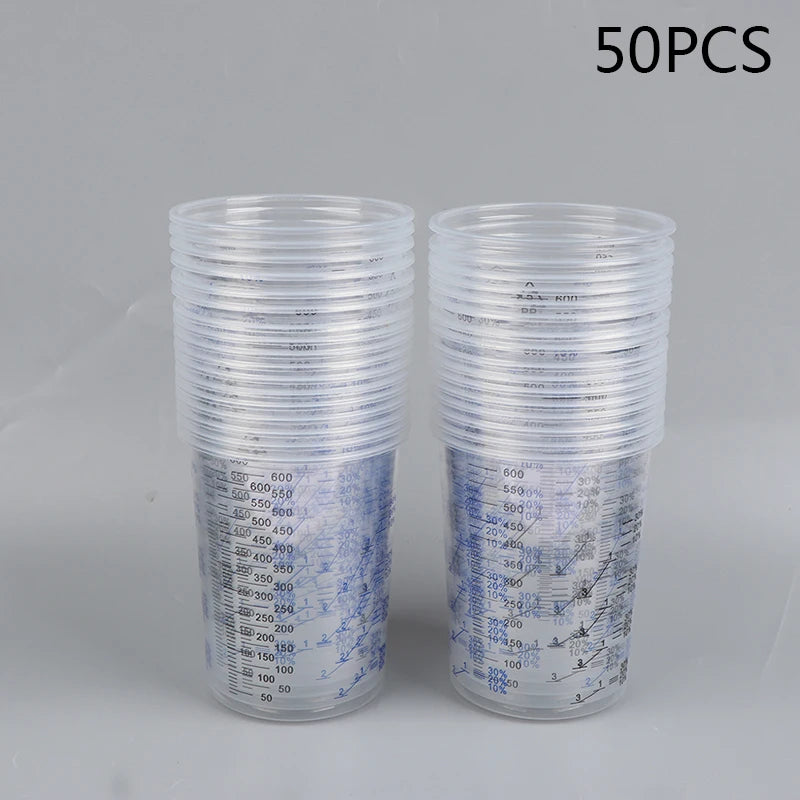 10/50Pcs 600ml Disposable Paint Mixing Calibrated Cup Transparent Graduated Plastic Liquids Measuring Cups