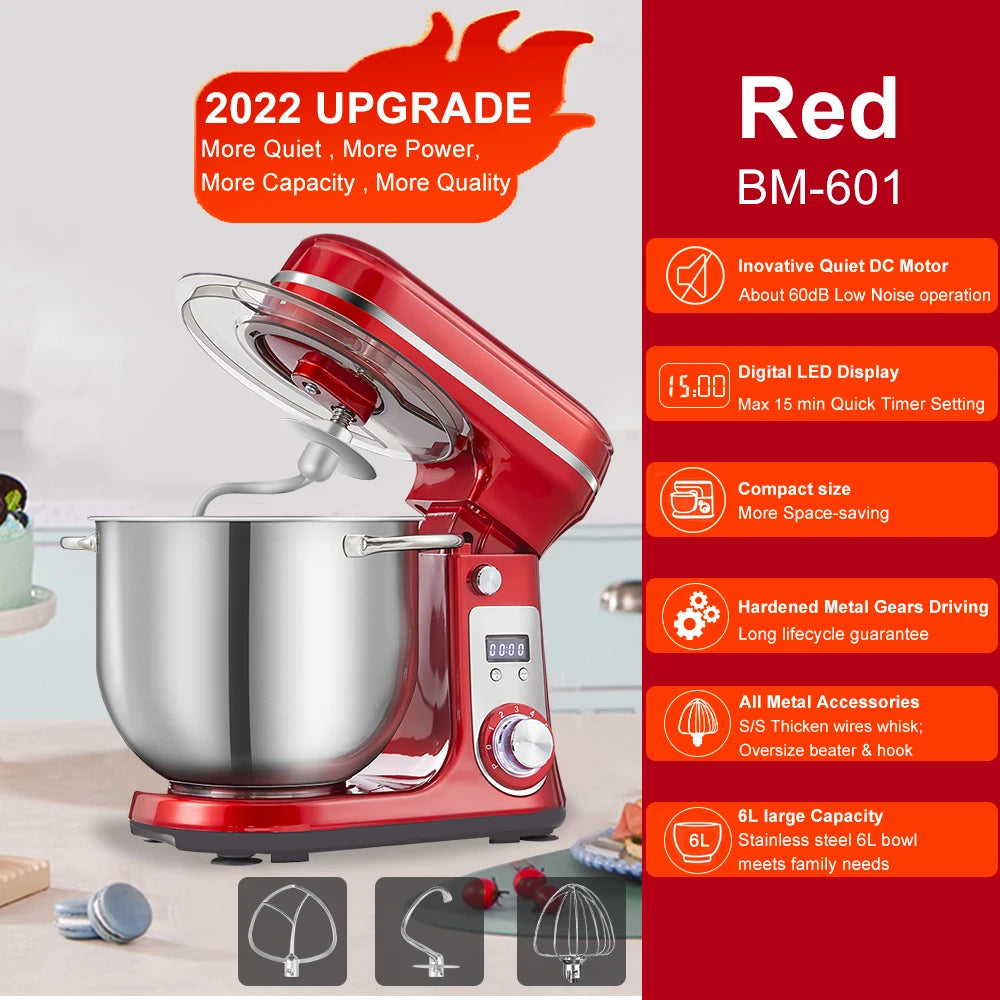 BioloMix Kitchen Food Stand Mixer 1200W 6L Quiet Motor