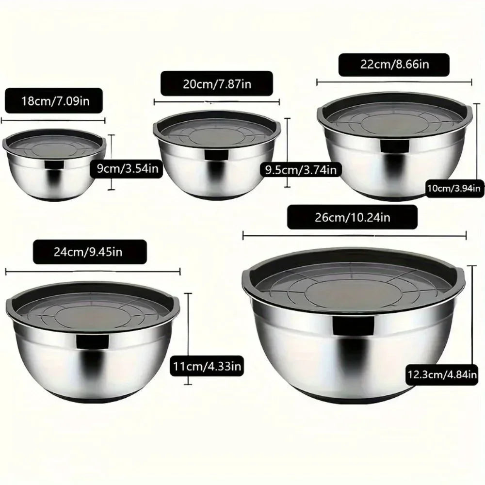 5 Piece Stainless Steel Nesting Mixing Bowl Set Kitchen Essentials for Baking Serving Dishwasher Safe Easy to Store