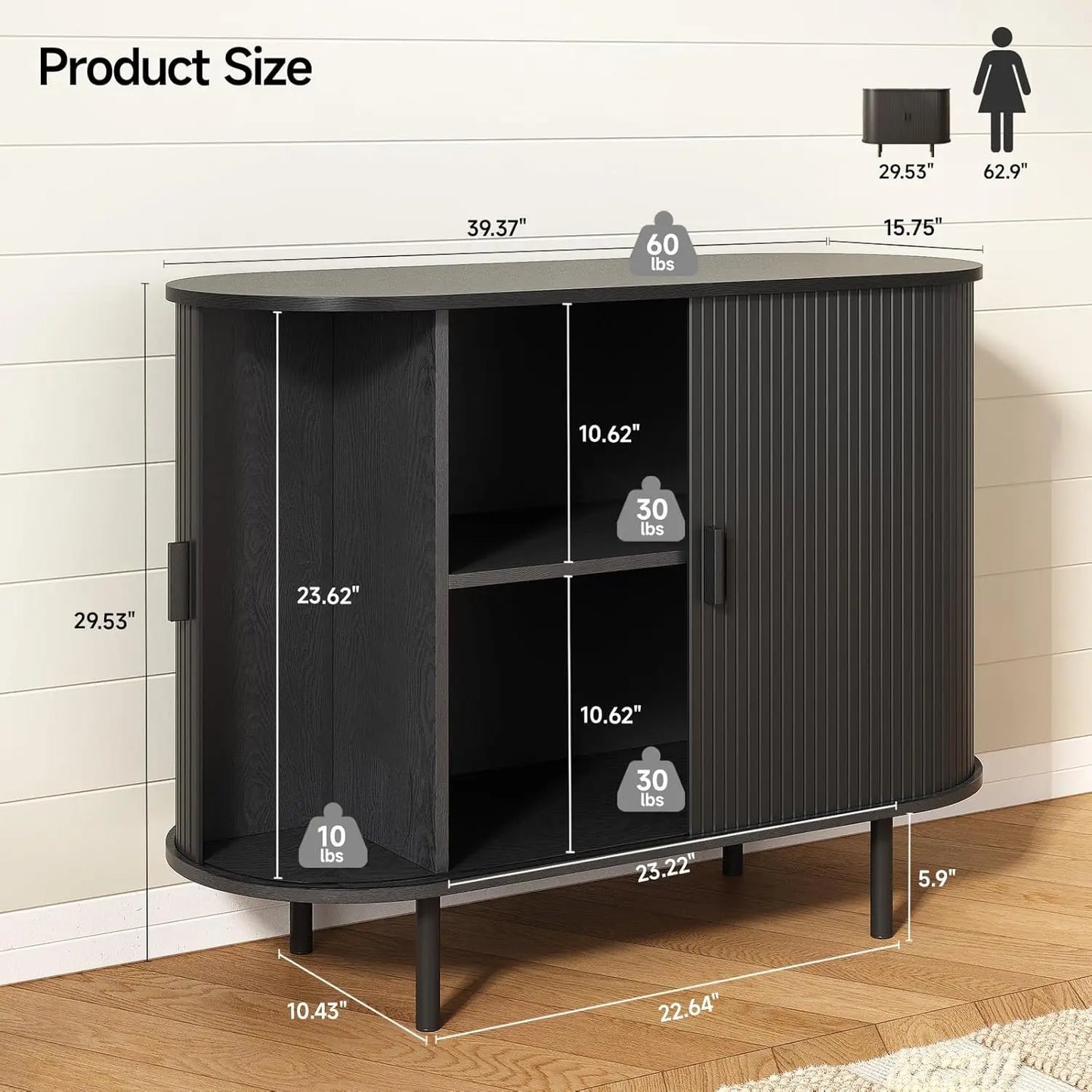 40" Modern Sideboard Buffet Cabinet with Storage - Sliding Door & Adjustable Shelves, Coffee Bar Console for Kitchen/Entryway