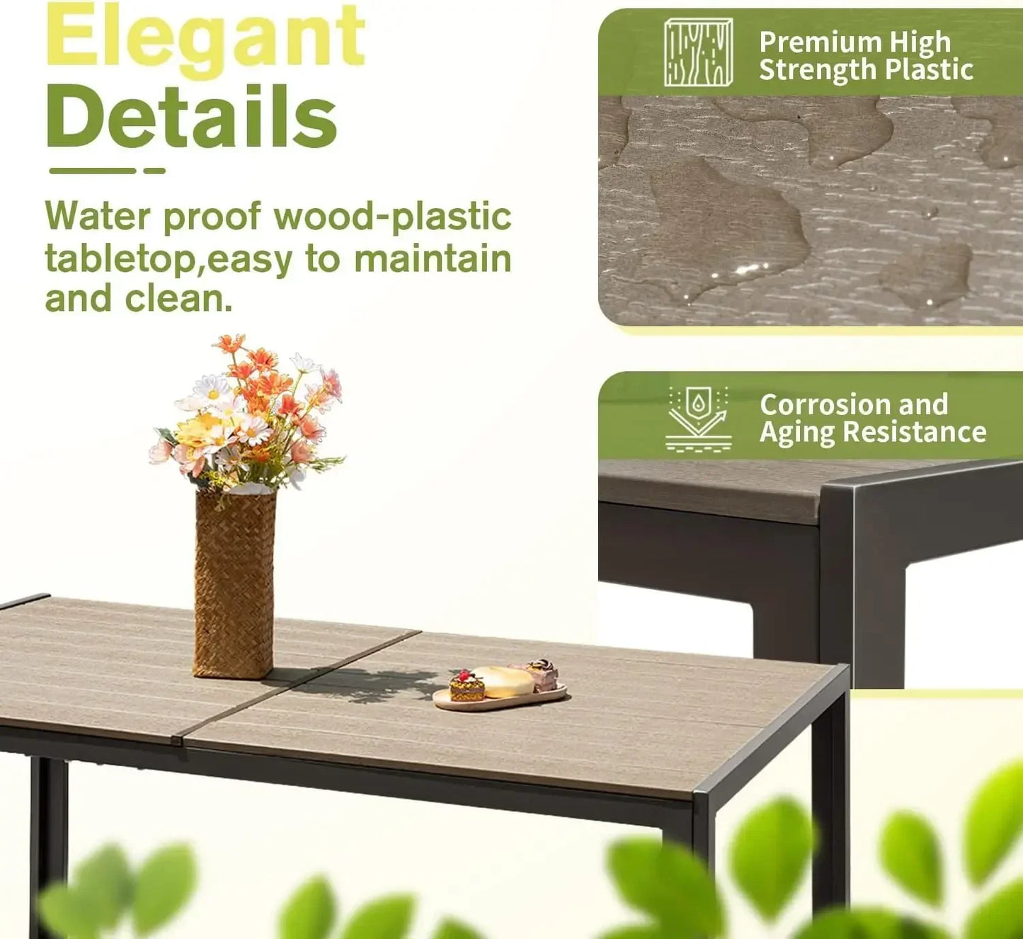 Patio Dining Set 7 Pieces Outdoor Furniture Large Table and 6 Textilene Chairs Brown
