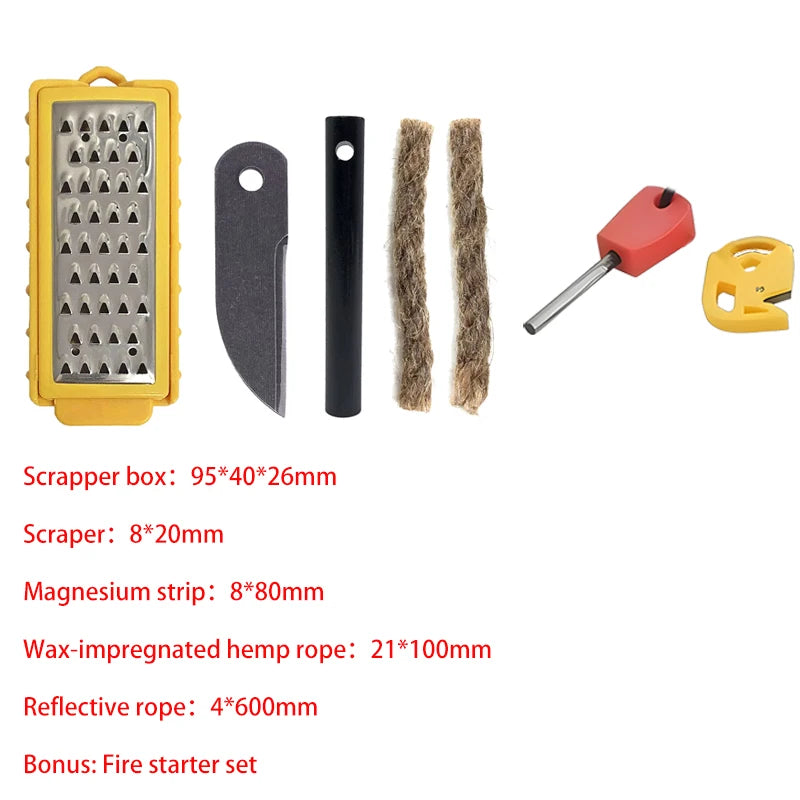 NEW Outdoor Camping Flint Set Fire Equipment Wilderness Survival EDC Tool Pack Pal Tinder Maker with Fire Starter