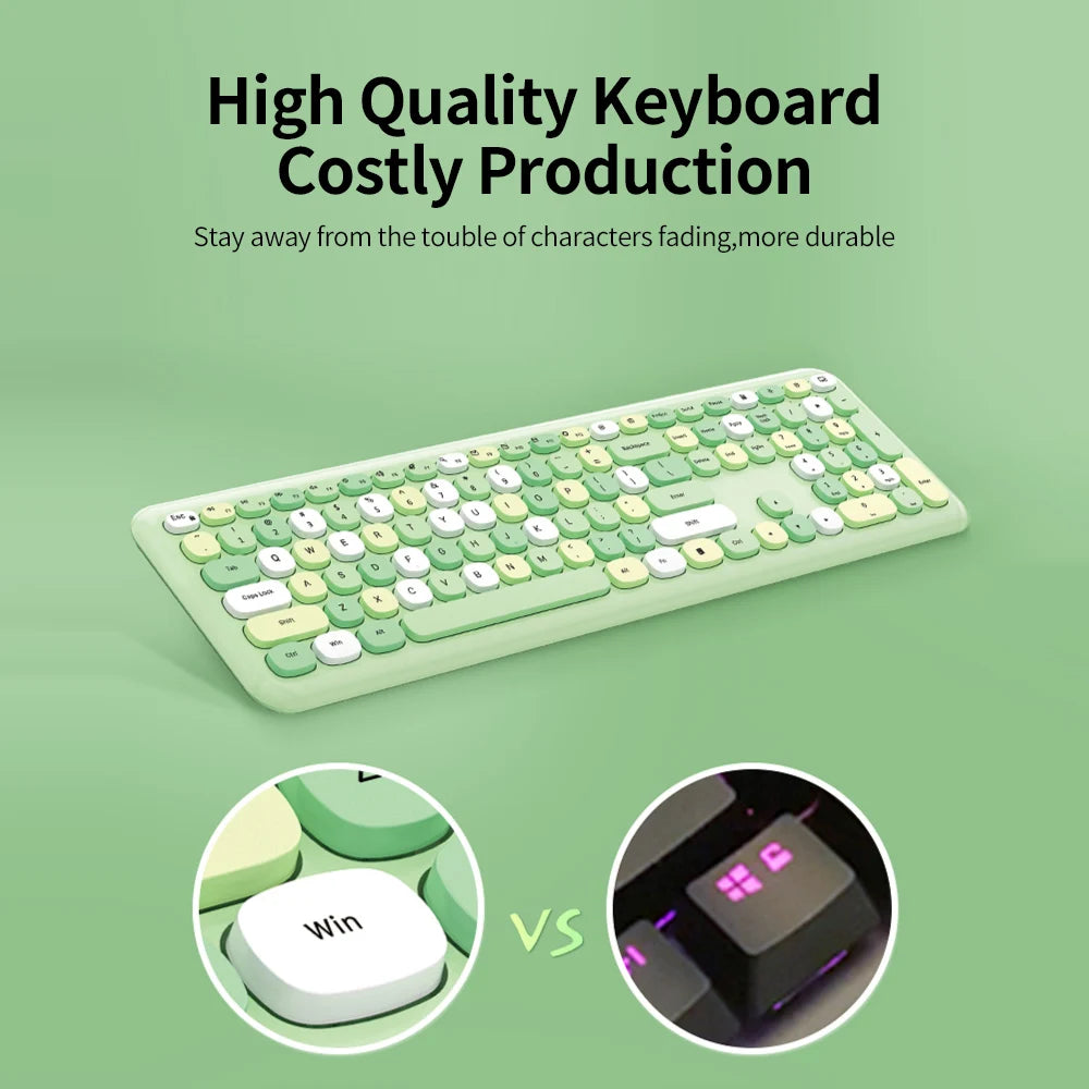 Keyboard Mouse Combo Wireless 2.4G Mixed Color 110 Key Keyboard Mouse Set with Round Punk Keycaps for Girl Purple