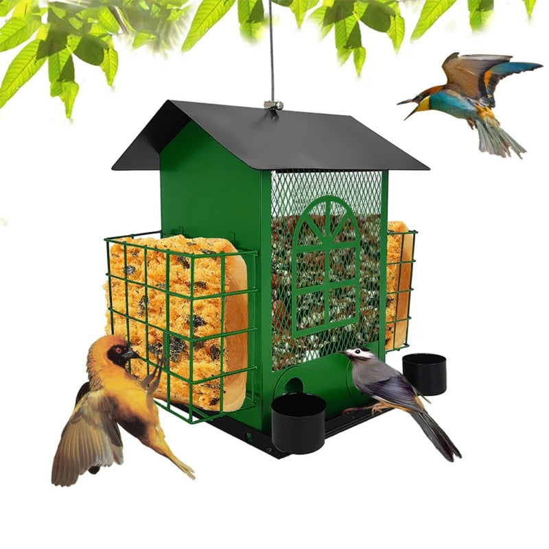 Washable Metal Hanging Bird Feeder Bird Feeder Multi-functional Squirrel Proof House-shaped Bird Feeder Garden Decorations