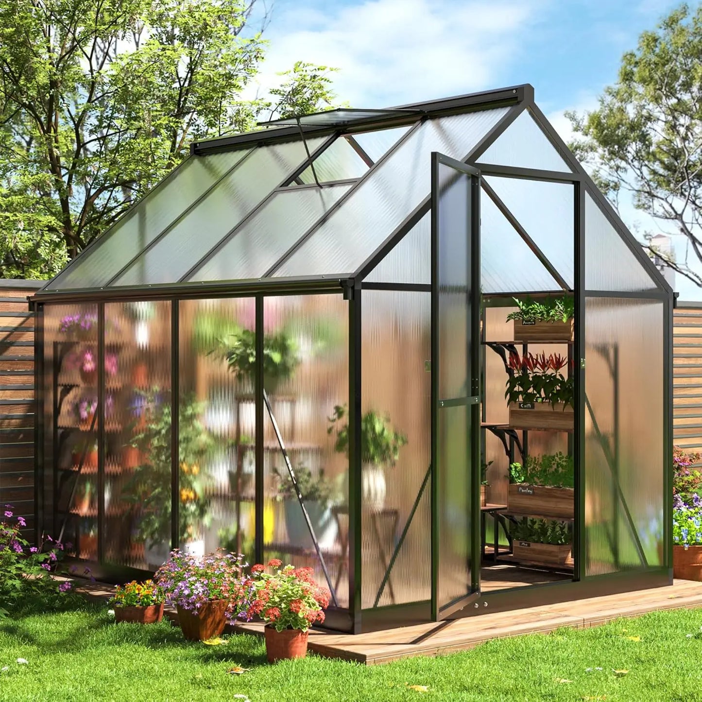 6x7.5 FT Quick Setup Polycarbonate Greenhouse with Roof Vent