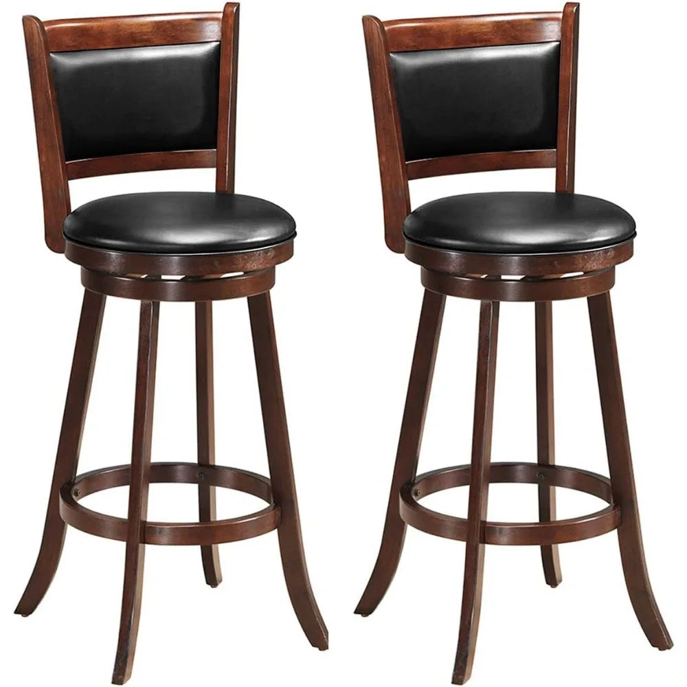 Pair Bar Stools With 360 Degree Swivel Leather Upholstery