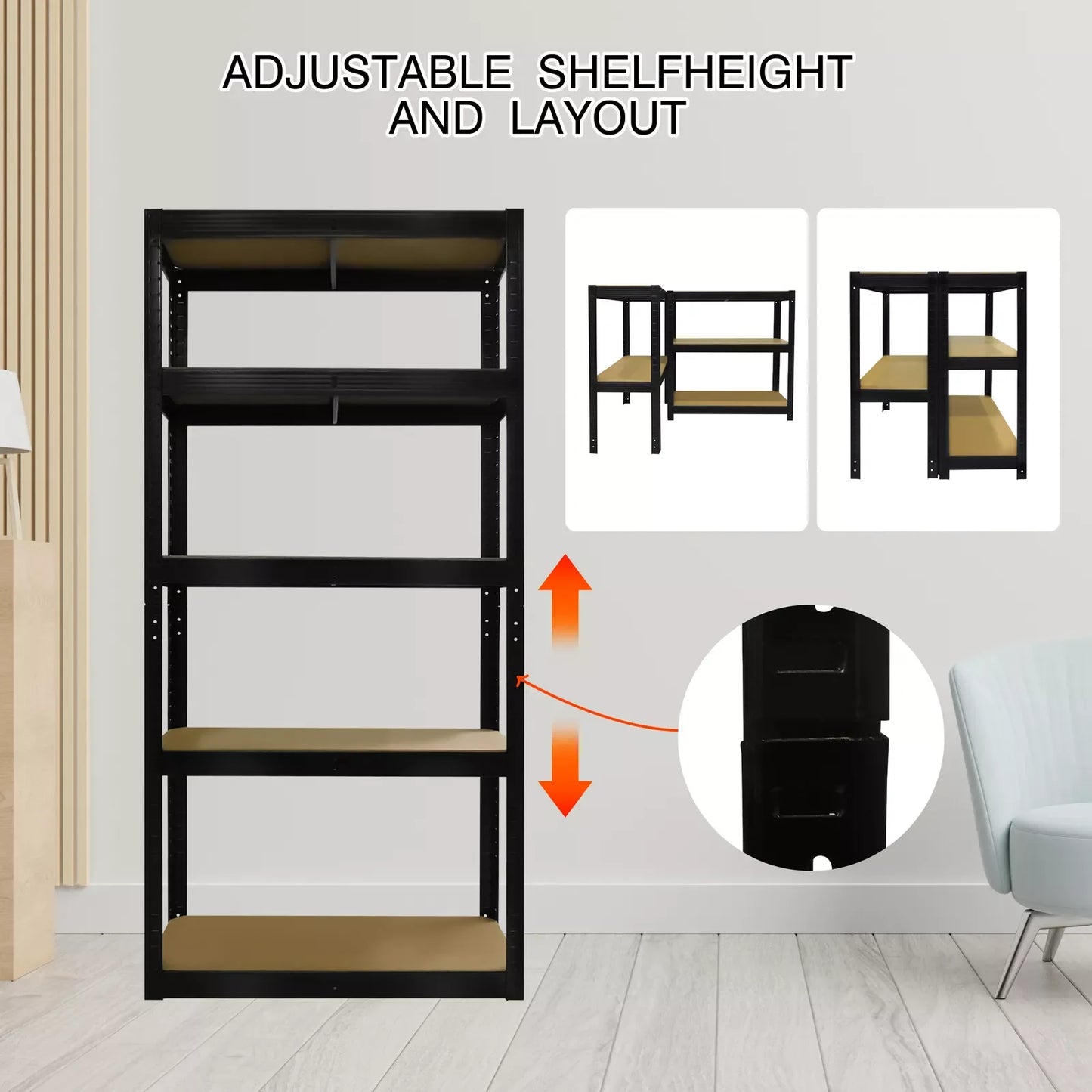 5 Tier Garage Shelf Unit Metal Shelves Storage Boltless Rack Workshop Adjustable for Warehouse Home Office and Pantry