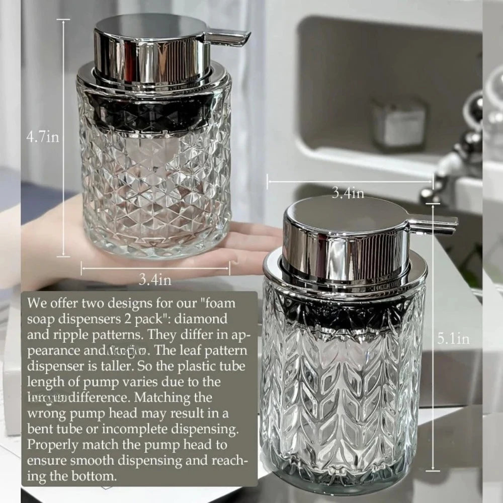 Glass Hand Foaming Soap Dispensers with Silver Pump 1 Pack