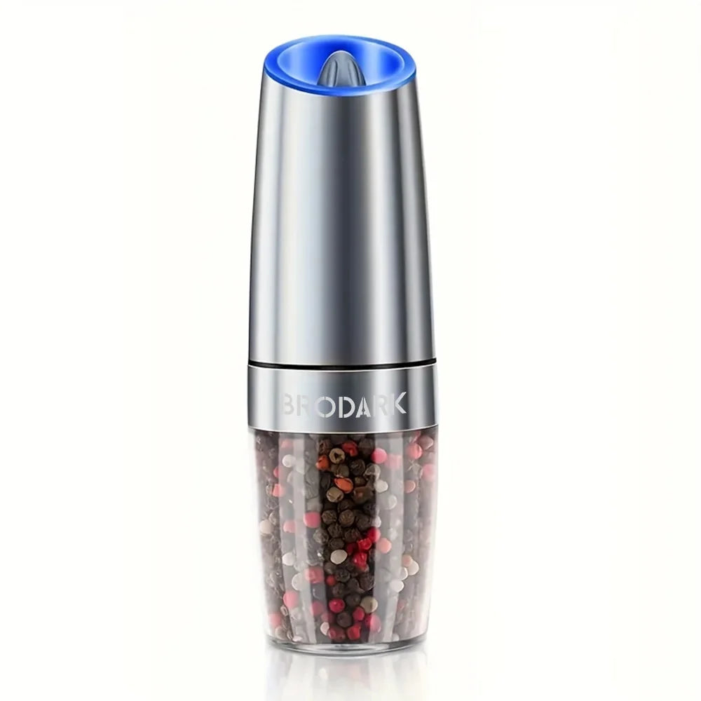 1 or 2 Pieces Gravity Electric Salt and Pepper Grinder Set Battery Powered with LED Light One Hand Automatic Operation
