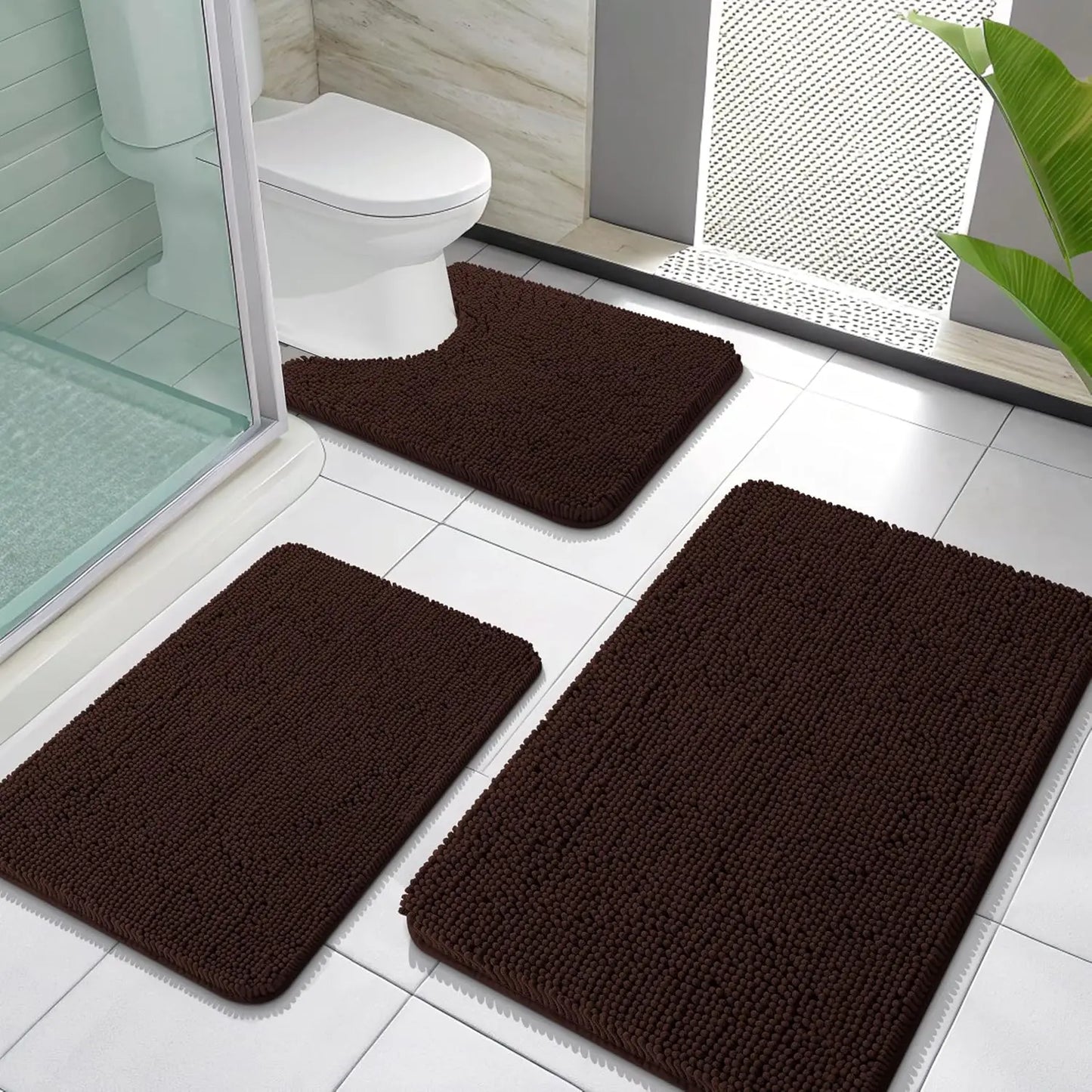 Bathroom Rugs Sets 3 Piece Soft Absorbent Chenille Mats