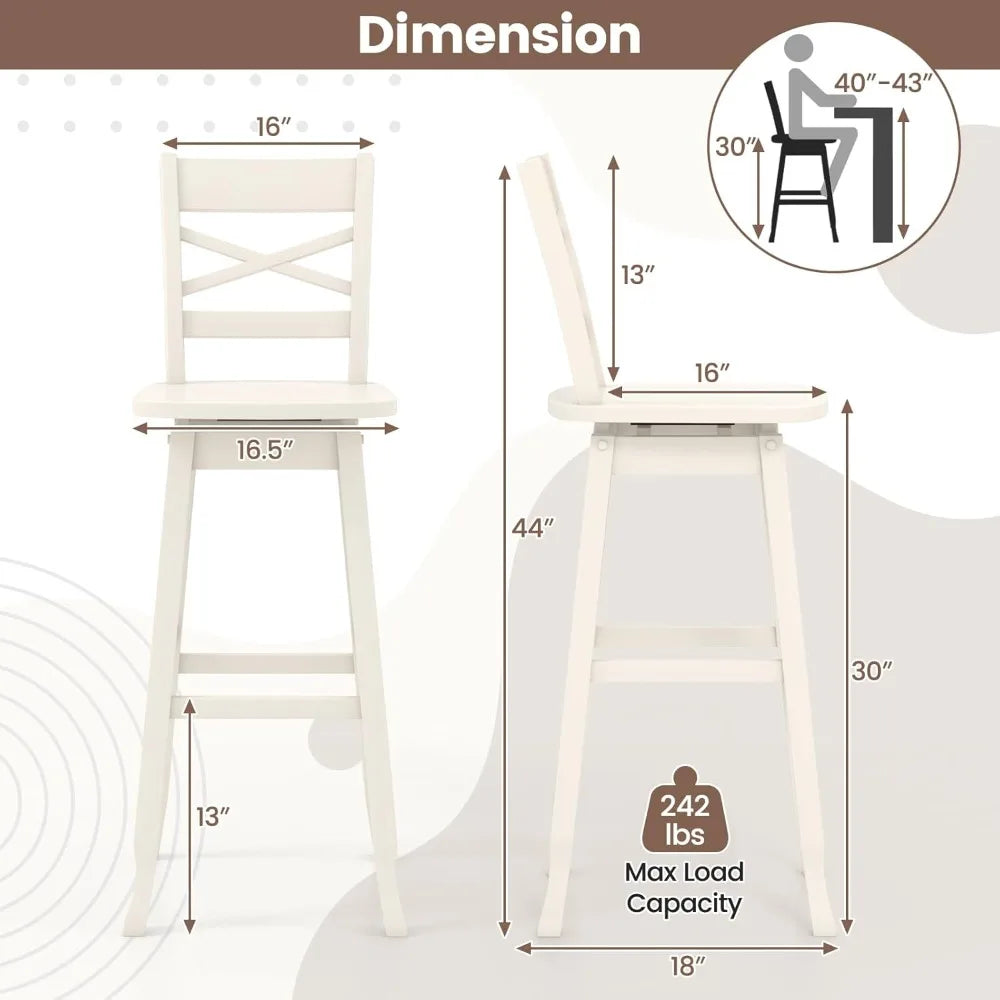 30 Inch Bar Height Stool Set of 4 Rubber Wood Swivel Bar Stool with Inclined Backrest Curved Seat and Footrest