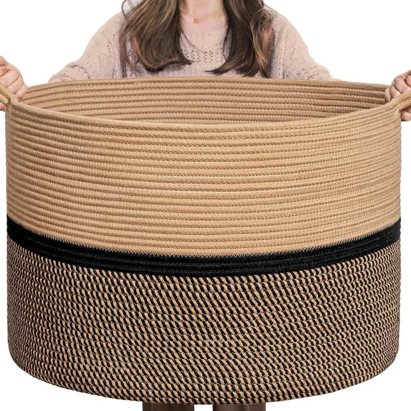 Extra Large Laundry Basket, Woven Rope Storage For Towels