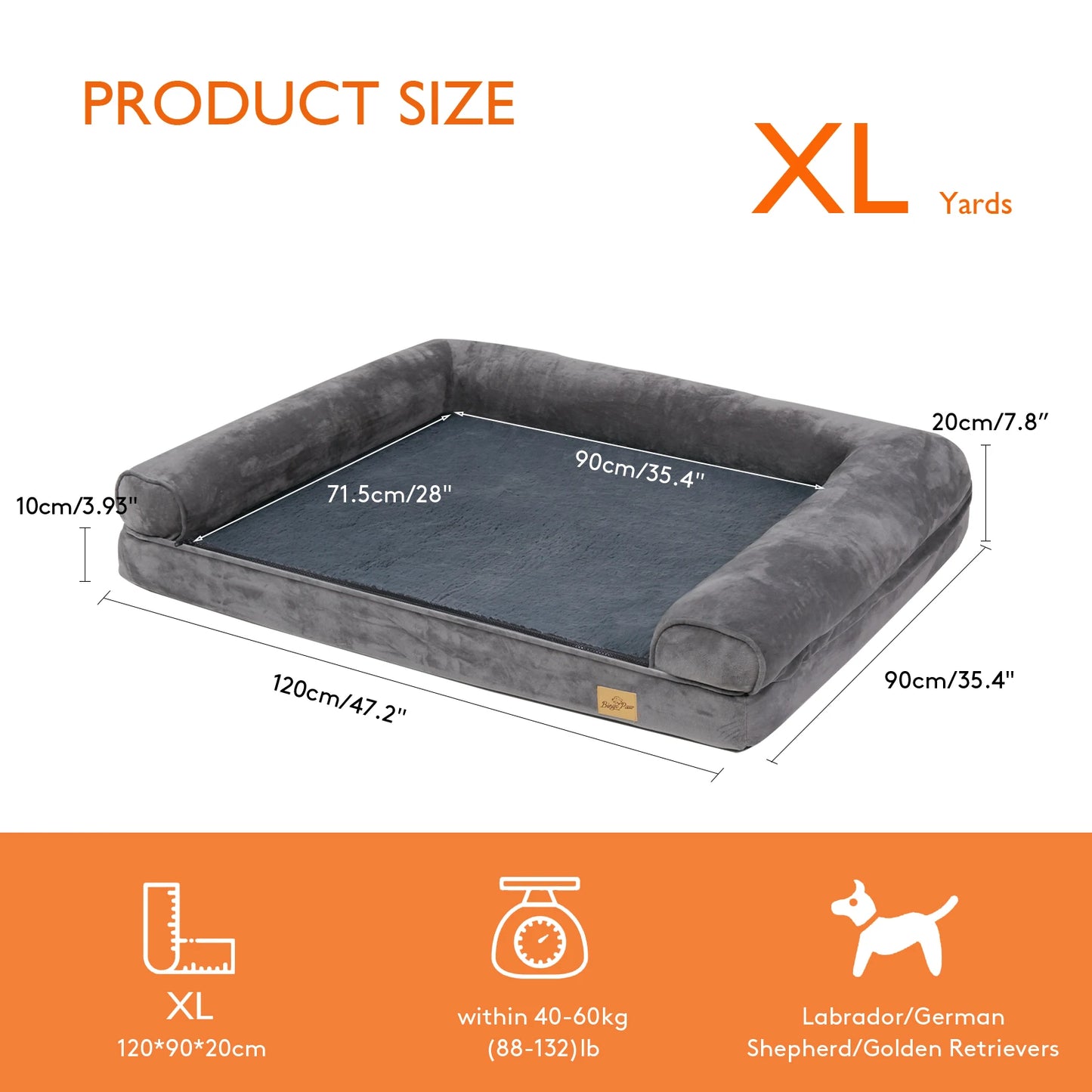 Extra Large Orthopedic Dog Bed with Removable Washable Cover Soft Sponge Foam Cushion