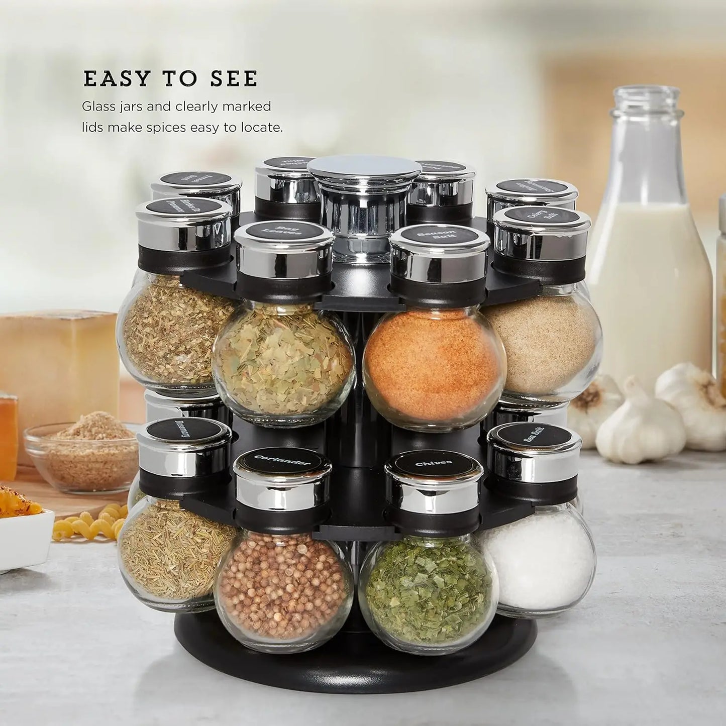 16 Jar Ellington Revolving Countertop Spice Rack Black Chrome
