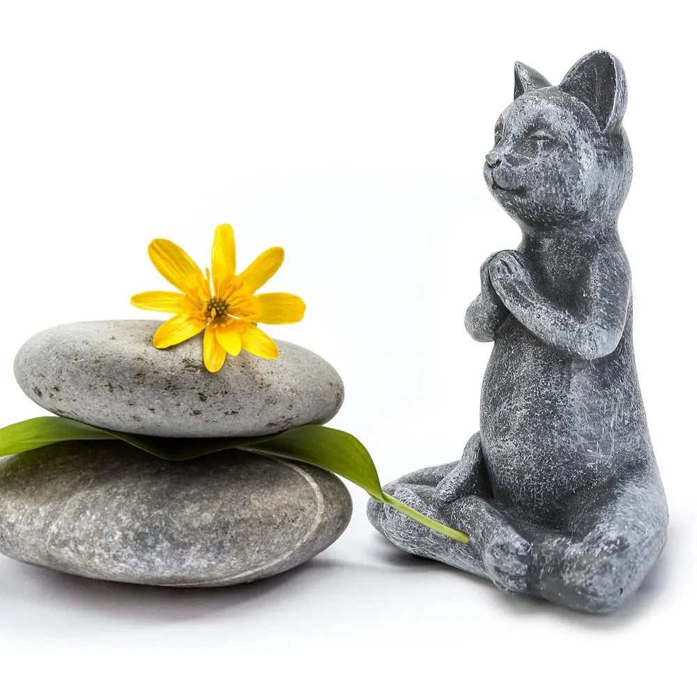 Yoga Cat Meditating Buddha Zen Figurine Art Statue Sculptures Ornament, Handmade Resin Budda Meditation Decorative