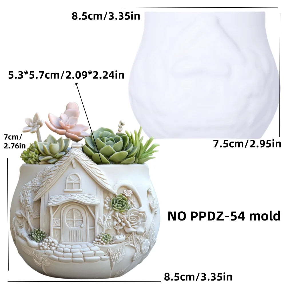 Witch Magic House Relief Pumpkin Succulent Plant Flower Pot Resin Mold House Relief Storage Box Castle Candle Cup Gypsum Molds