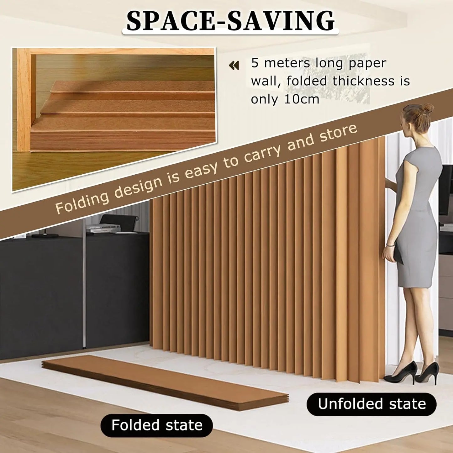 Portable Room Divider, Folding Partition Screen for Office, Studio, Dorm & Retail Spaces - Black