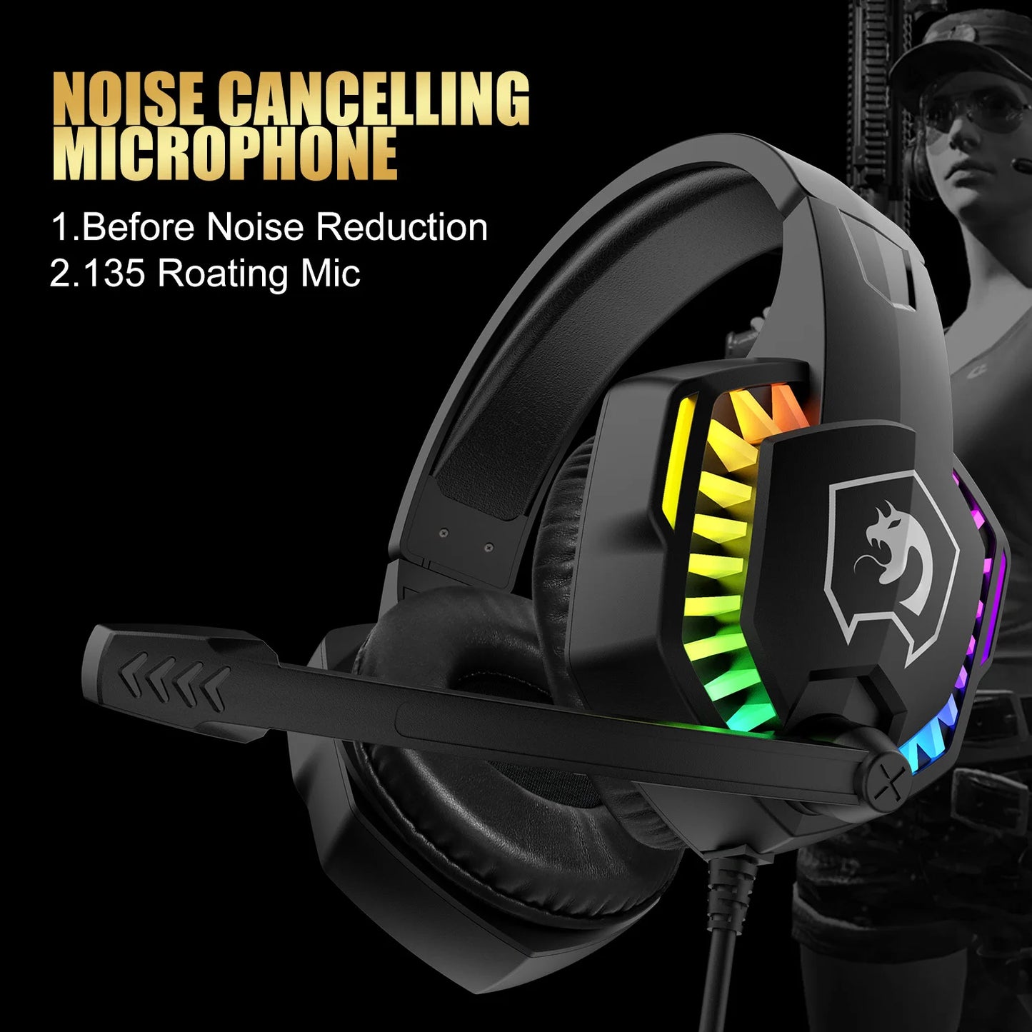 MANBASNAKE T11 Wired Gaming Keyboard and Mouse Headset Combo Rainbow LED Backlit