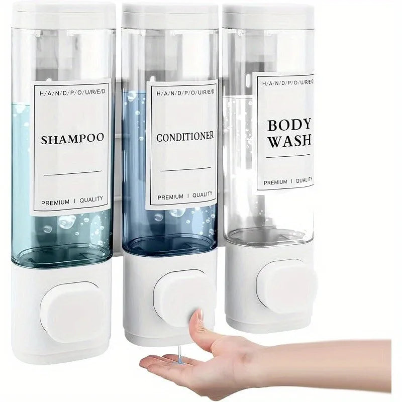 Wall Mounted Soap Dispenser Shower Gel Dispenser 3 in 1 Shampoo and Conditioner Dispenser No Drilling Required ABS Material