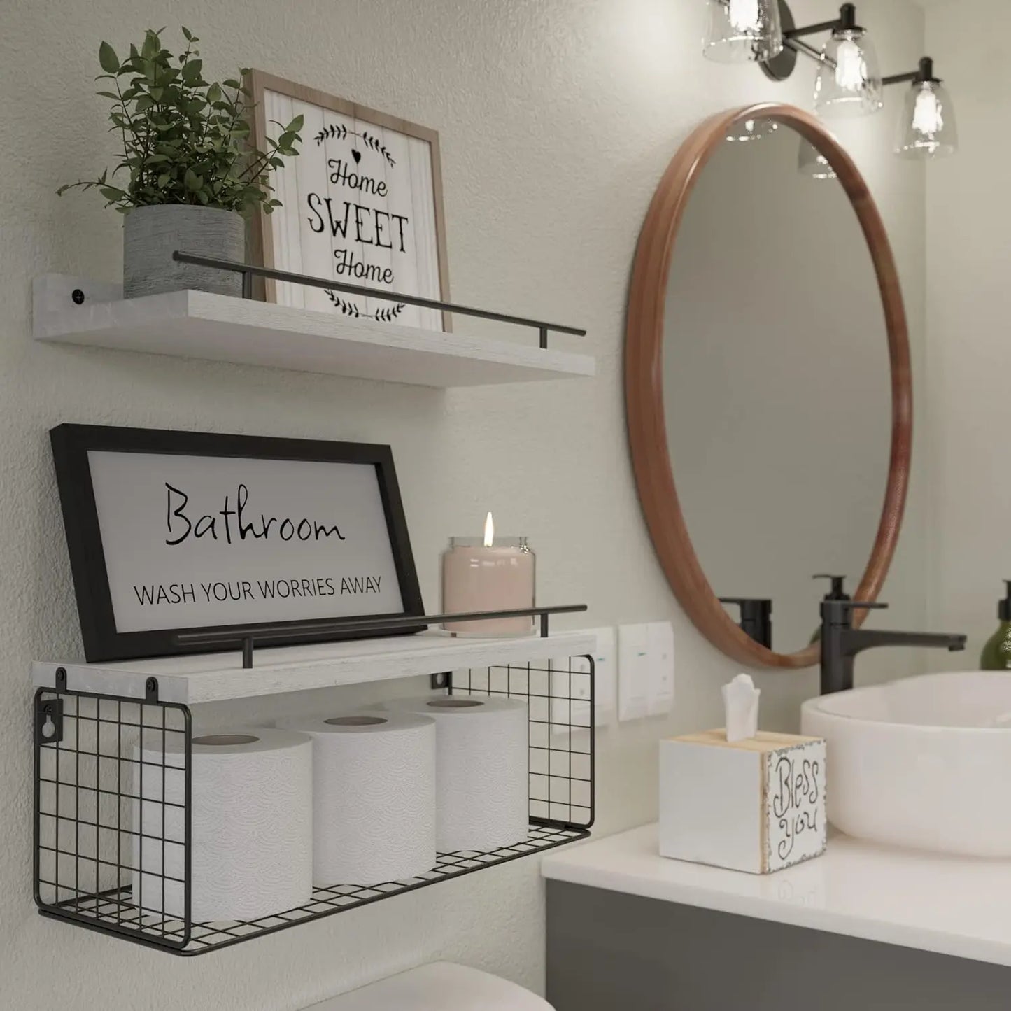 Floating Shelves for Bathroom Wall Decor and Storage Solution
