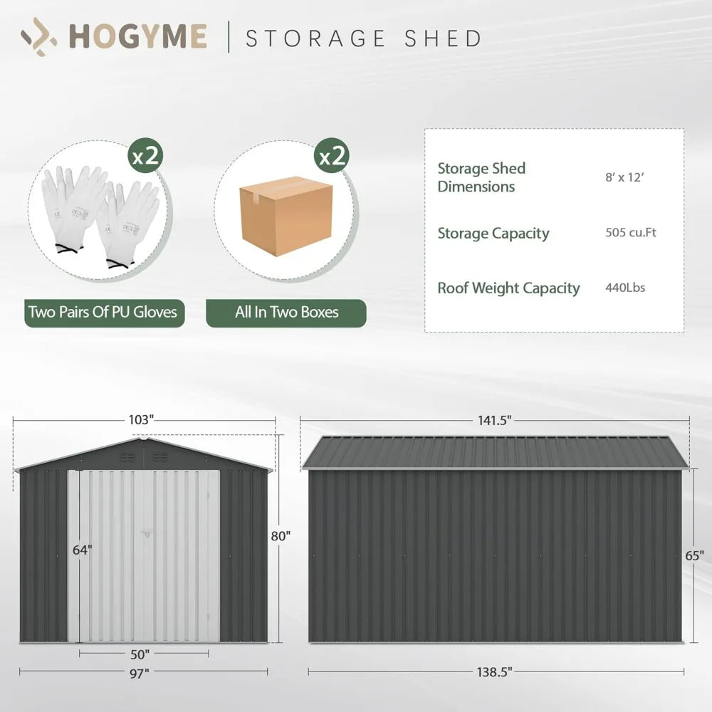 8 x 12 FT Outdoor Storage Shed, Large Metal Tool Shed Grey