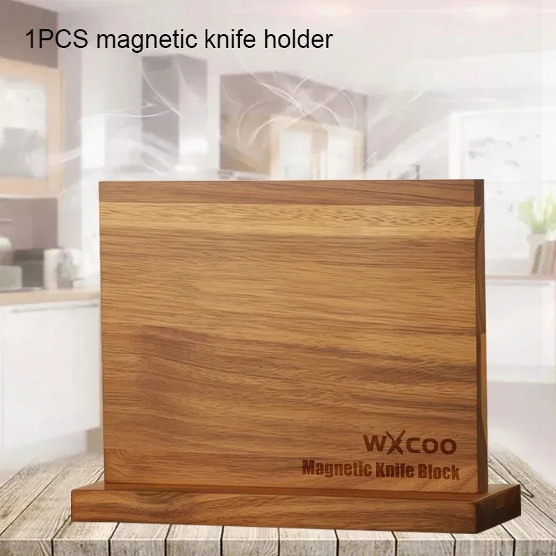 WXCOO Home Kitchen Magnetic Knife Holder Kitchen Knife Block Acacia Wooden Strong Enhanced Magnets Stands Storage Knife Holder