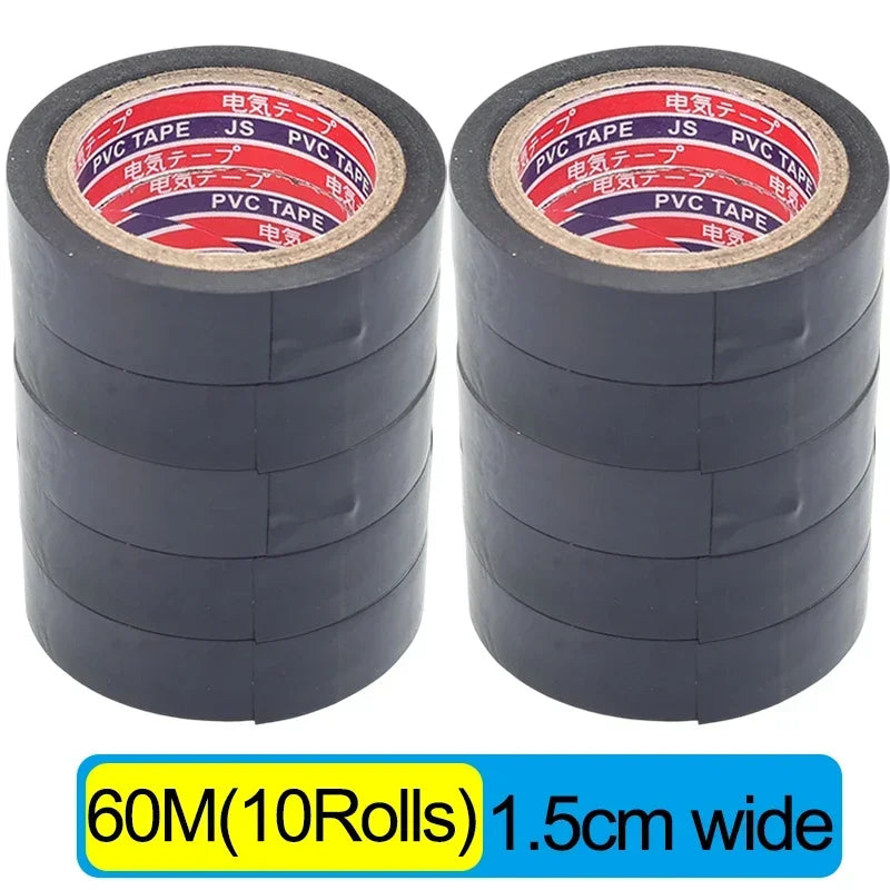PVC Insulating Tape 600V Rated Flame Retardant Waterproof Black Electrical Tape Easy Tear for Wire Harness Repair Home DIY Tools